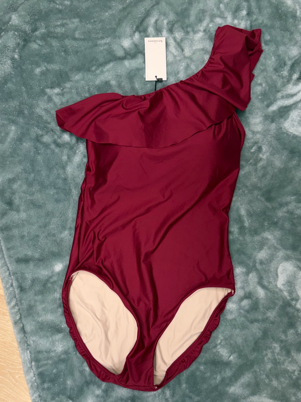 Hermoza Burgundy one shoulder ruffle One-Piece Swimsuit S